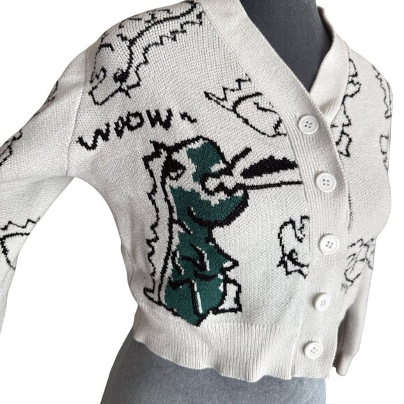 Cider Dinosaur-Print Cropped Cardigan Sweater With Button Front - Women’s Size S - Picture 2 of 5